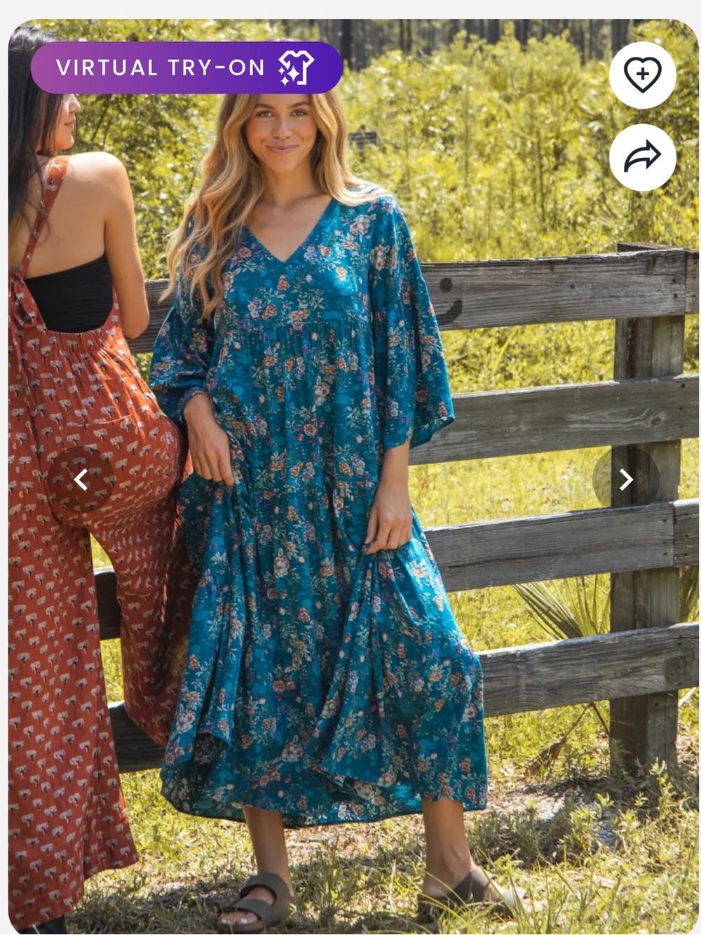 Natural Life Charlotte RayonTiered Midi Dress Teal Floral XS